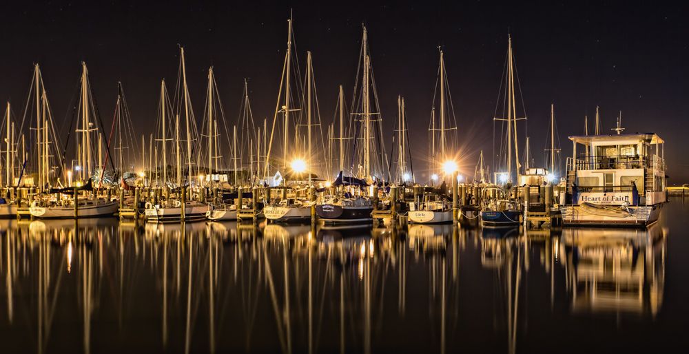 boat dock at night