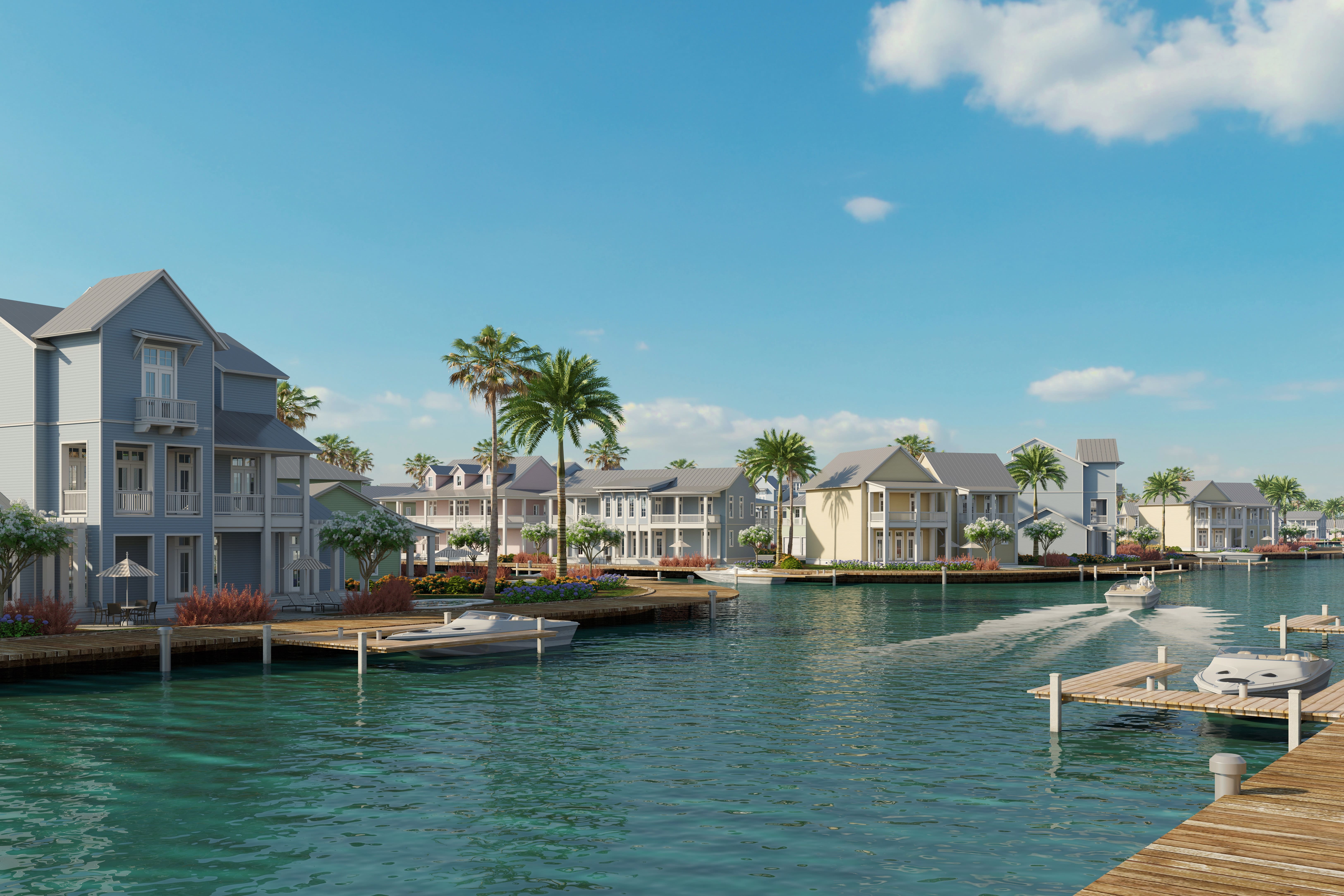 Ground view of the waterfront homes in Rockport, TX